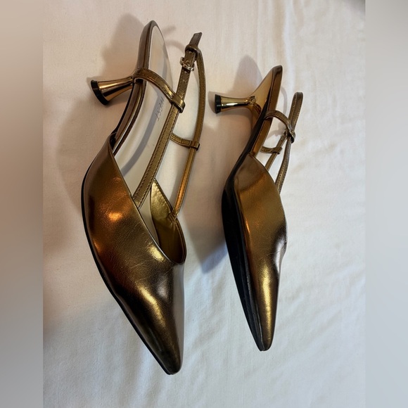 Nine West Metallic Gold Bronze Slingback Kitten Heels size 8 - Picture 7 of 13